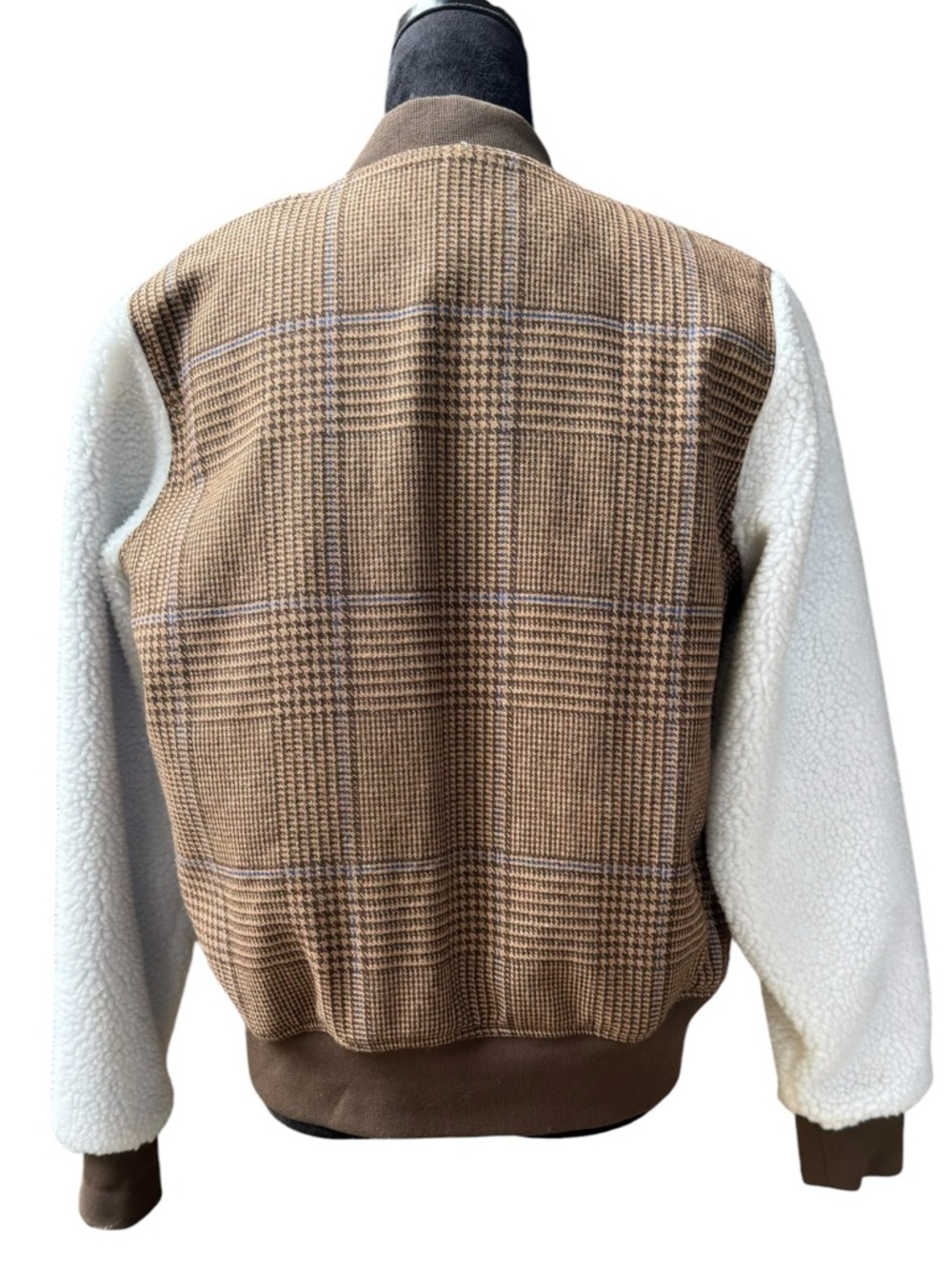 Vans Plaid Bomber Jacket with Cream Sherpa Sleeves size Small - Picture 3 of 7